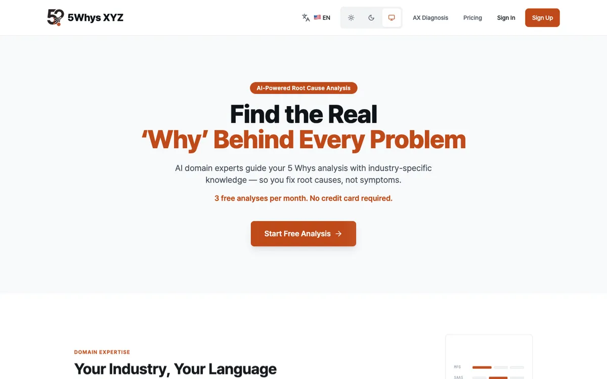 5Whys XYZ 웹사이트 화면