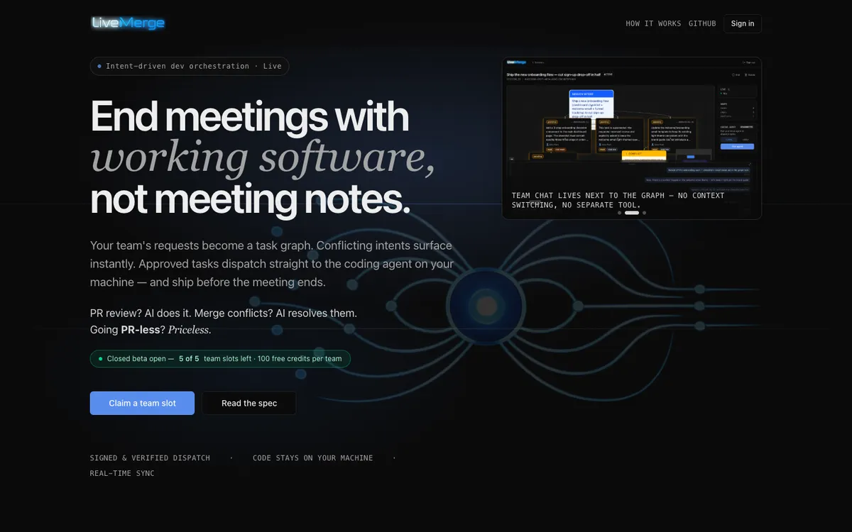 LiveMerge 웹사이트 화면